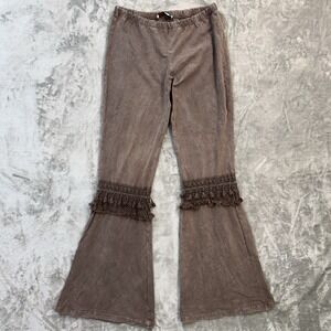 Chatoyant Women's Crochet Tassel Fringe Flared Leg Yoga Pants‎ Made in USA Lg